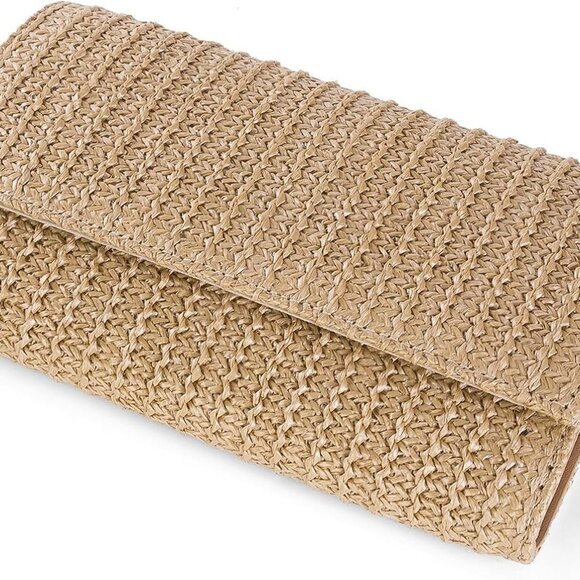 Straw Clutch Purse Women's Summer Crossbody Envelope Bag with Chain - Picture 7 of 8